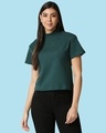 Shop Women's Dark Forest Green Turtle Neck Rib T-Shirt-Front