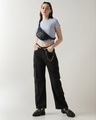 Shop Women's Dark Grey Wide Leg Cargo Jeans-Full