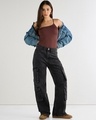 Shop Women's Dark Grey Wide Leg Cargo Jeans-Full