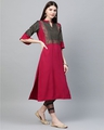 Shop Women's Dark Pink Colour Foil Print Straight Crepe Kurta-Full