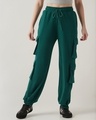 Shop Women's Dark Sea Green Super Loose Fit Cargo Joggers-Front