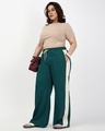 Shop Women's Dark Sea Green Wide Leg Plus Size Track Pants-Full