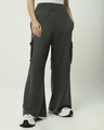 Shop Women's Grey Flared Cargo Track Pants-Front