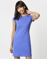 Shop Women's Dazzling Blue Shoulder Cut N Sew Cap Sleeves Slim Fit Dress-Front
