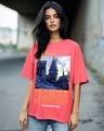 Shop Women's Deep Sea Coral Pink Life At Hogwarts Graphic Printed Oversized T-shirt-Front