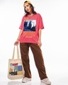 Shop Women's Deep Sea Coral Pink Life At Hogwarts Graphic Printed Oversized T-shirt