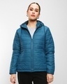 Shop Women's Deep Teal Relaxed Fit Puffer Jacket-Front