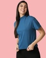 Shop Women's Digital Teal Turtle Neck Rib T-Shirt-Front