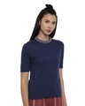 Shop Women's Embroidered Neck Blue Top