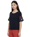 Shop Women's Embroidered Sleeve Navy Blouse