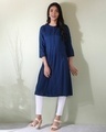 Shop Women's Embroiderred Pocket Classic Blue Kurta-Front