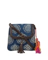 Shop Women's Ethnic Leatherette/Cotton Blue Stamp Tassle Sling Bag-Front