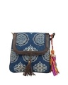 Shop Women's Ethnic Leatherette/Cotton Blue Stamp Tassle Sling Bag