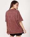 Shop Women's Brick Red Cat Clown Graphic Printed Oversized Acid Wash T-shirt-Full