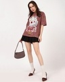 Shop Women's Brick Red Cat Clown Graphic Printed Oversized Acid Wash T-shirt