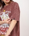 Shop Women's Brick Red Cat Clown Graphic Printed Oversized Acid Wash T-shirt