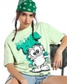 Shop Women's Fog Green Feline Fine Graphic Printed Oversized T-shirt-Front