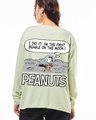 Shop Women's Fog Green First Beagle Hood Graphic Printed Oversized T-shirt-Front