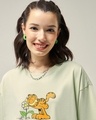 Shop Women's Fog Green Garfields Flowers Graphic Printed Oversized T-shirt