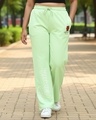 Shop Women's Fog Green Graphic Printed Straight Fit Plus Size Track Pants-Front