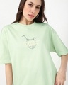 Shop Women's Fog Green Sipslay Repeat Graphic Printed Oversized T-shirt