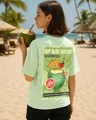 Shop Women's Fog Green Sipslay Repeat Graphic Printed Oversized T-shirt-Front