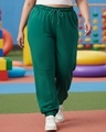 Shop Women's Forest Green Oversized Plus Size Cargo Joggers-Front