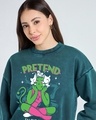 Shop Women's Teal Green Pretend Graphic Printed Oversized Acid Wash Crop Sweatshirt