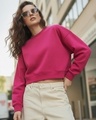 Shop Women's Fuchsias Pink Oversized Crop Sweatshirt-Front