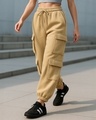 Shop Women's Ginger Root Brown Super Loose Fit Brushed Cargo Joggers-Front