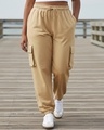 Shop Women's Ginger Root Brown Super Loose Fit Plus Size Cargo Joggers-Front