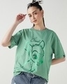 Shop Women's Granite Green Bambi Sketch Graphic Printed Oversized T-shirt-Front