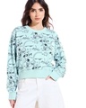 Shop Women's Green All Over Printed Cropped Oversized Sweatshirt-Front