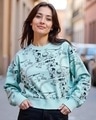 Shop Women's Green All Over Printed Cropped Oversized Sweatshirt-Front