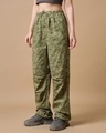 Shop Women's Green All Over Printed Oversized Parachute Pants-Front