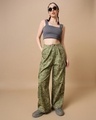 Shop Women's Green All Over Printed Oversized Cargo Parachute Pants-Full