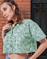 Shop Women's Green All Over Printed Oversized Crop Shirt-Front