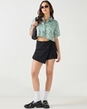 Shop Women's Green All Over Printed Oversized Crop Shirt-Full