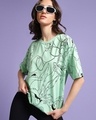 Shop Women's Green All Over Printed Oversized T-shirt-Front