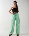 Shop Women's Green All Over Printed Wide Leg Pyjamas-Full