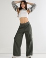 Shop Women's Green Baggy Oversized Cargo Parachute Pants-Full