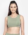 Shop Women's Green & Black Active Color Block Comfort Fit Crop Top-Front