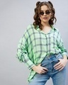 Shop Women's Green & Blue Checked Oversized Shirt-Front