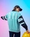 Shop Women's Green & Blue Original Gangster Typography Oversized Sweatshirt-Front