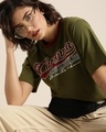 Shop Women's Green California Typography Oversized T-shirt-Front