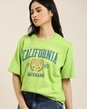 Shop Women's Green California Typography Oversized T-shirt-Front