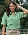 Shop Women's Green Cargo Crop Shirt-Front