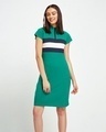 Shop Women's Green Color Block High Neck Slim Fit Dress-Front