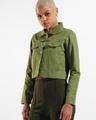 Shop Women's Green Cropped Jacket-Front