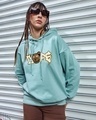 Shop Women's Green Dope Bear Graphic Printed Oversized Hoodies-Front